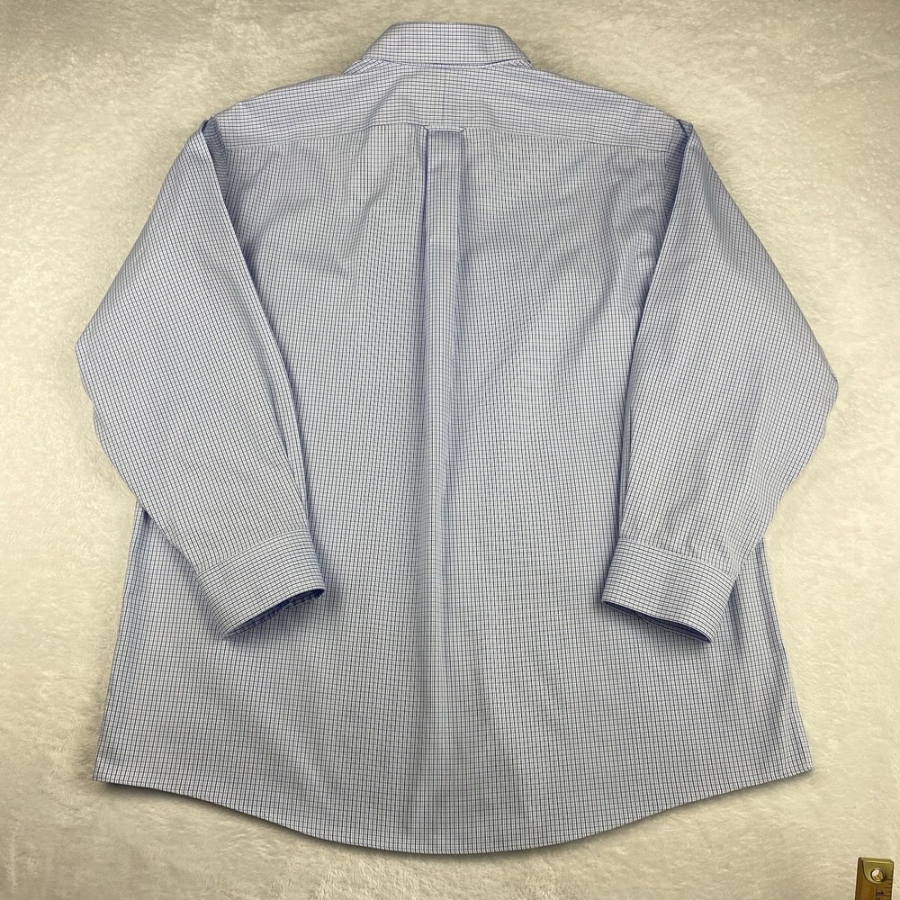 Roundtree & Yorke Gold Label Dress Shirt Mens 17-33 Blue Checks Fitted No Iron - Picture 9 of 9